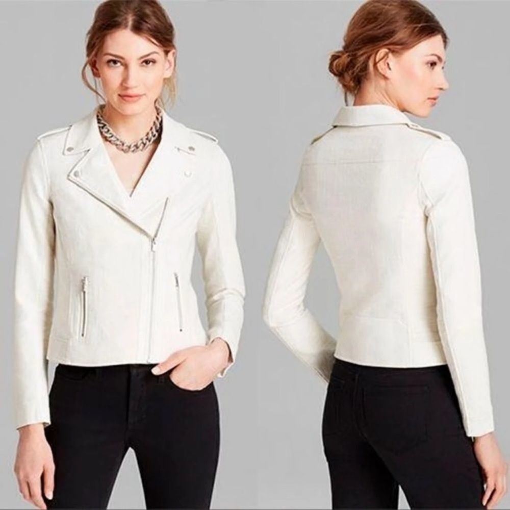 NYDJ linen & faux leather blend moto jacket